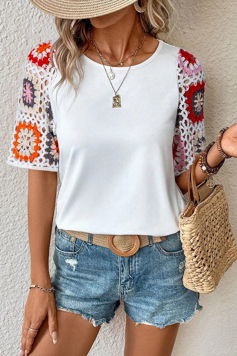 Vrouwelijke Blouse met Gehaakte Kanten Detail