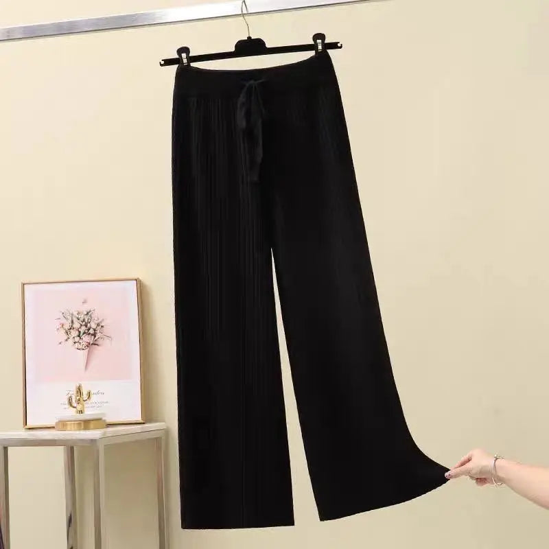 Dames Oversized Broek Zwart Gebreid Comfortabel