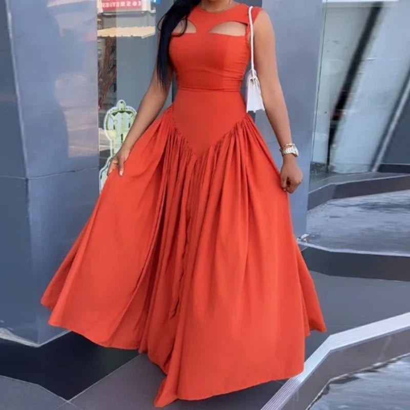 Boho Maxi Jurk Oranje Hoge Taille voor Dames