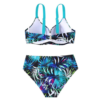 Bikini Set Hoge Taille Bladprint Trendy Badmode