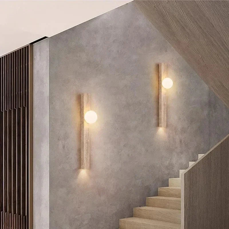 Japandi Wandlamp Steen Travertijn LED Kaki Wabi-sabi Sfeerverlichting Woonkamer Slaapkamer Eetkamer Lange Wandkandelaar 90-260V