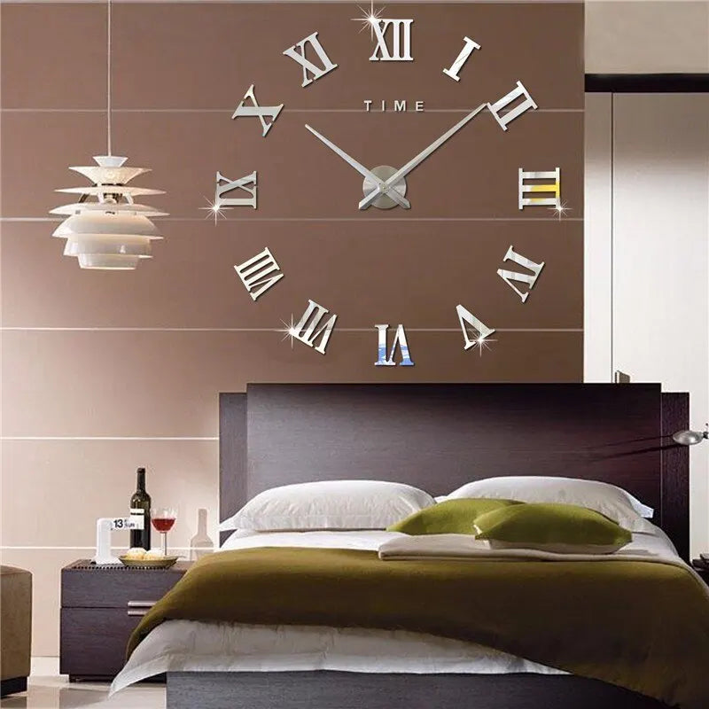 3D Wandklok Acryl Romeinse Cijfers 40cm Zilver Zwart Goud DIY Zelfklevend Klok Woonkamer Slaapkamer Groot Formaat Wanddecoratie