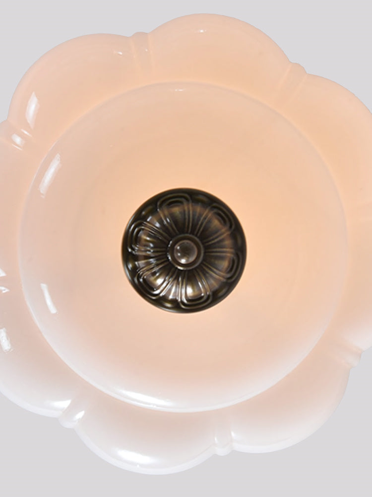 Vintage Melkglas Plafondlamp Geschulpt Rand Wit Roze Groen Blauw Helder Mat Glas Semi-Flush Hanglamp Messing Zwart Finish
