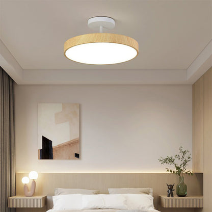 LED Plafondlamp Houtlook Goud Rond Half-Opbouw Woonkamer Slaapkamer Eetkamer Design Plafondverlichting