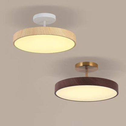 LED Plafondlamp Houtlook Goud Rond Half-Opbouw Woonkamer Slaapkamer Eetkamer Design Plafondverlichting