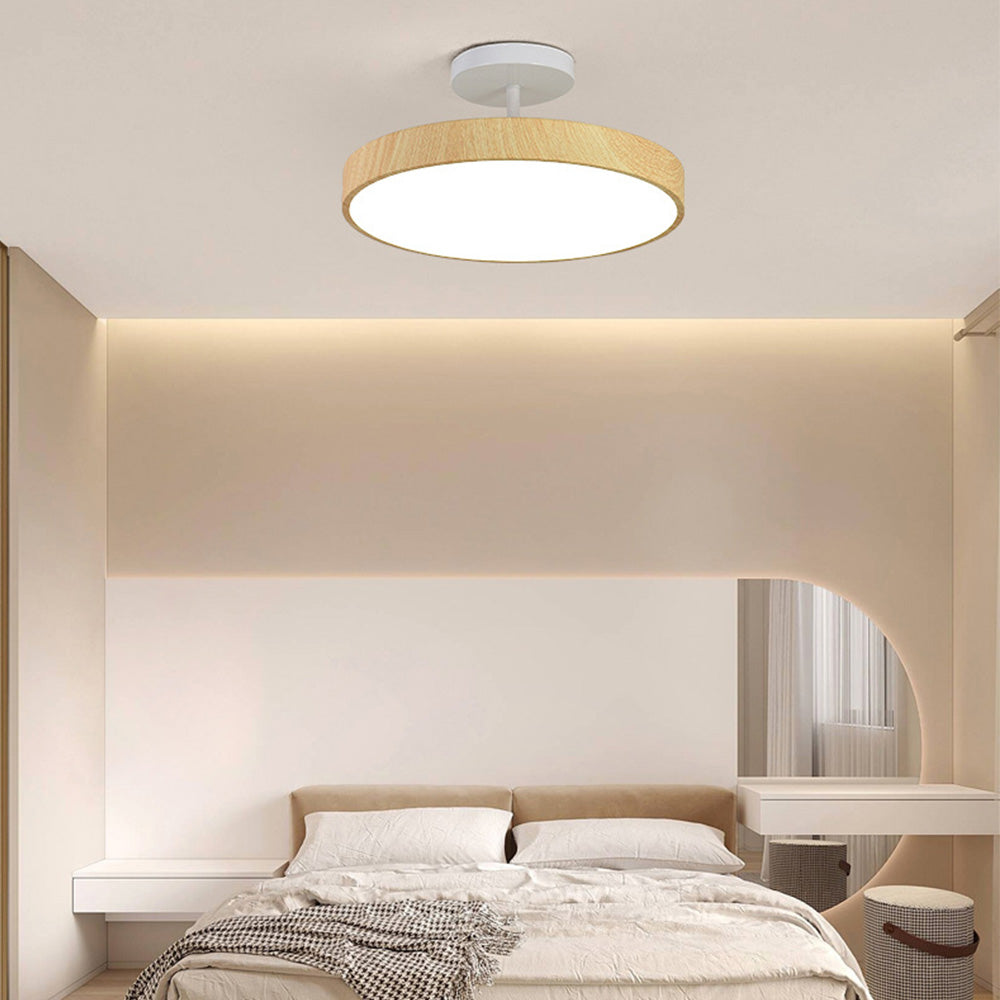 LED Plafondlamp Houtlook Goud Rond Half-Opbouw Woonkamer Slaapkamer Eetkamer Design Plafondverlichting