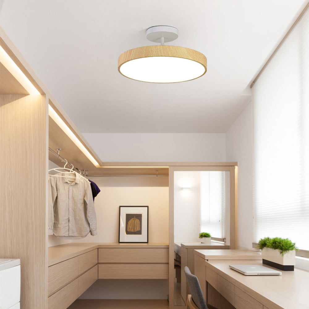 LED Plafondlamp Houtlook Goud Rond Half-Opbouw Woonkamer Slaapkamer Eetkamer Design Plafondverlichting