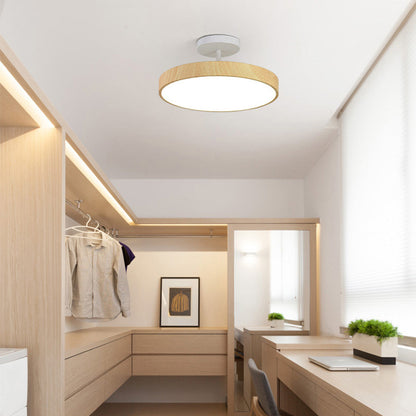 LED Plafondlamp Houtlook Goud Rond Half-Opbouw Woonkamer Slaapkamer Eetkamer Design Plafondverlichting
