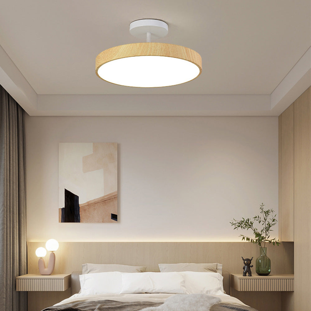 LED Plafondlamp Houtlook Goud Rond Half-Opbouw Woonkamer Slaapkamer Eetkamer Design Plafondverlichting