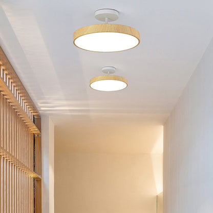 LED Plafondlamp Houtlook Goud Rond Half-Opbouw Woonkamer Slaapkamer Eetkamer Design Plafondverlichting