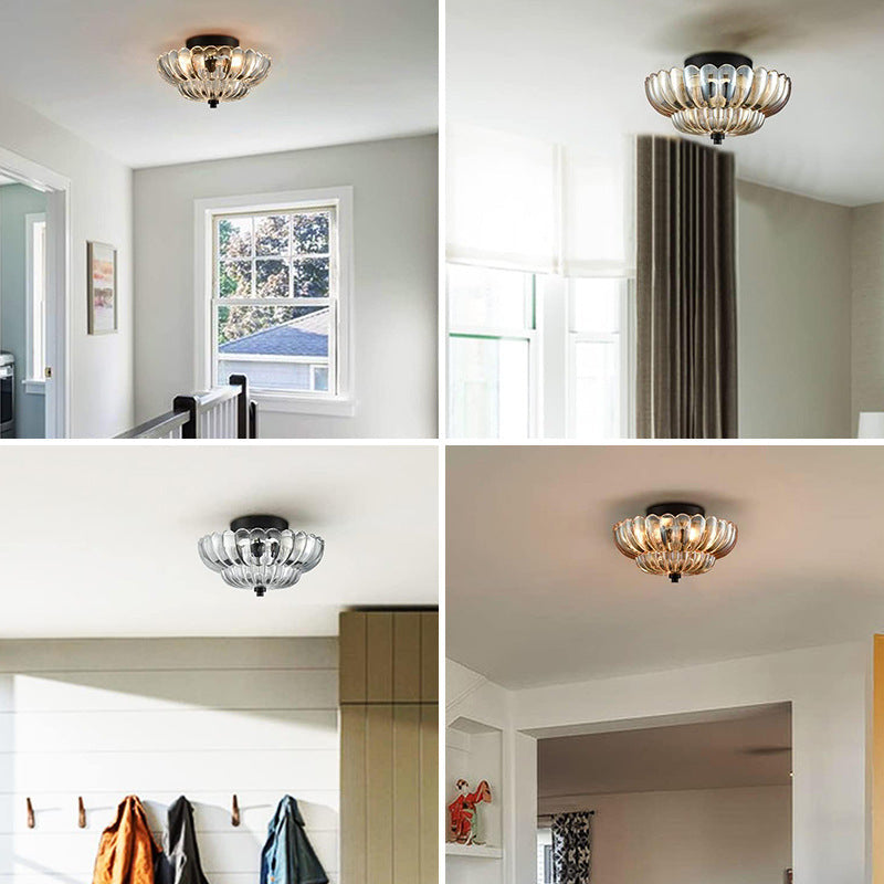 Retro Plafondlamp van Glas – Amberkleurig of Helder – Nostalgische Sfeerverlichting voor Keuken Woonkamer Eetkamer – Vintage Design – E27 Fitting