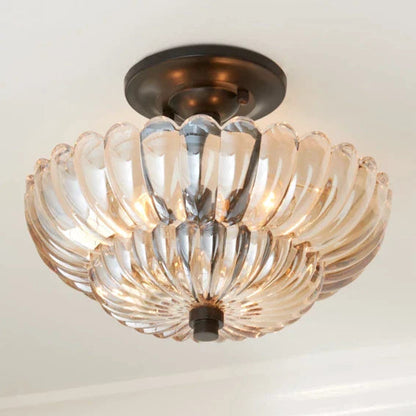 Retro Plafondlamp van Glas – Amberkleurig of Helder – Nostalgische Sfeerverlichting voor Keuken Woonkamer Eetkamer – Vintage Design – E27 Fitting