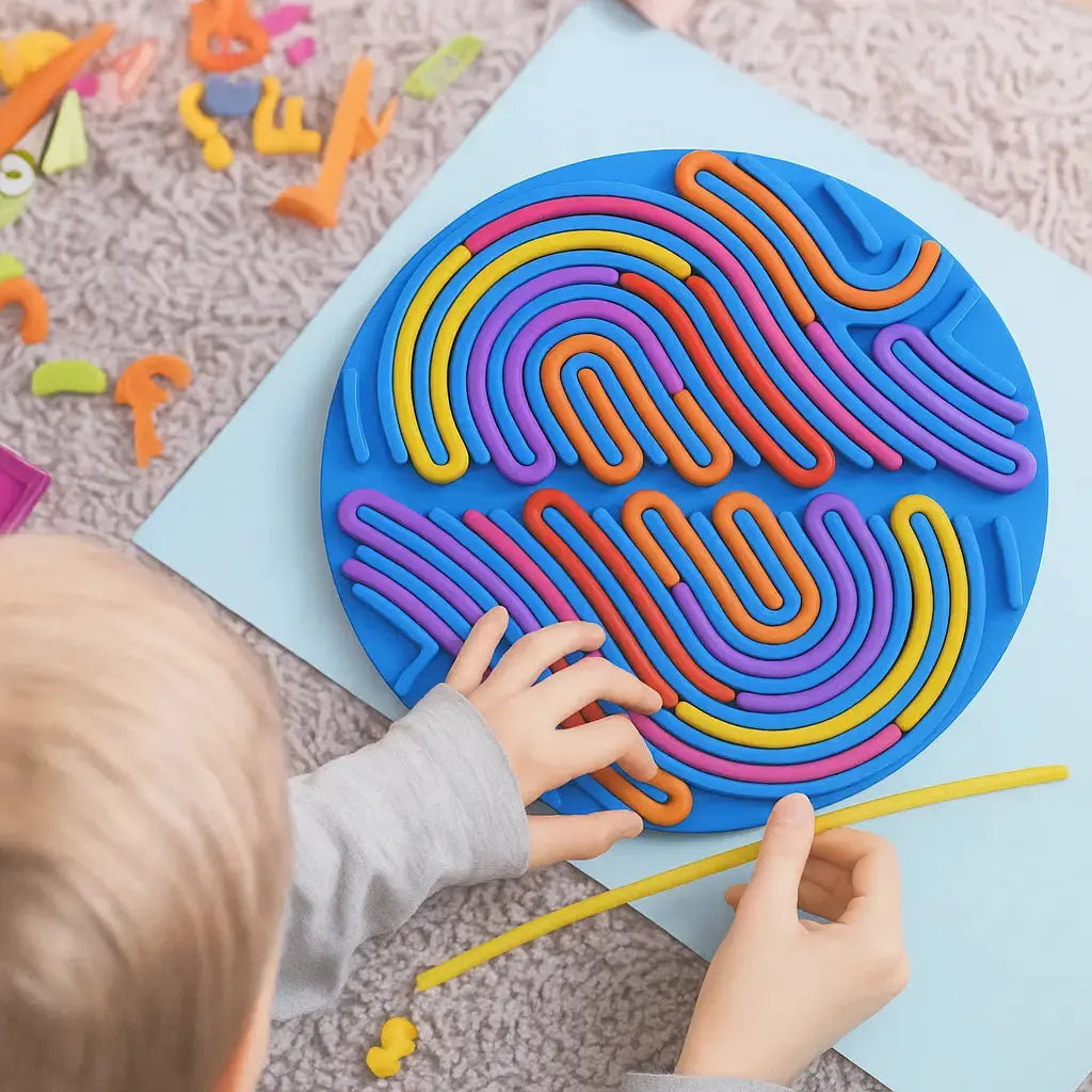 Sensorisch Siliconen Activiteitenbord 20x20cm Blauw 14 Strips Fidget Stressvermindering Fijnmotoriek Concentratie Kinderen Reizen