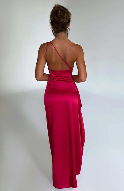 Dames Maxi Avondjurk Satijn One-Shoulder Hoge Split
