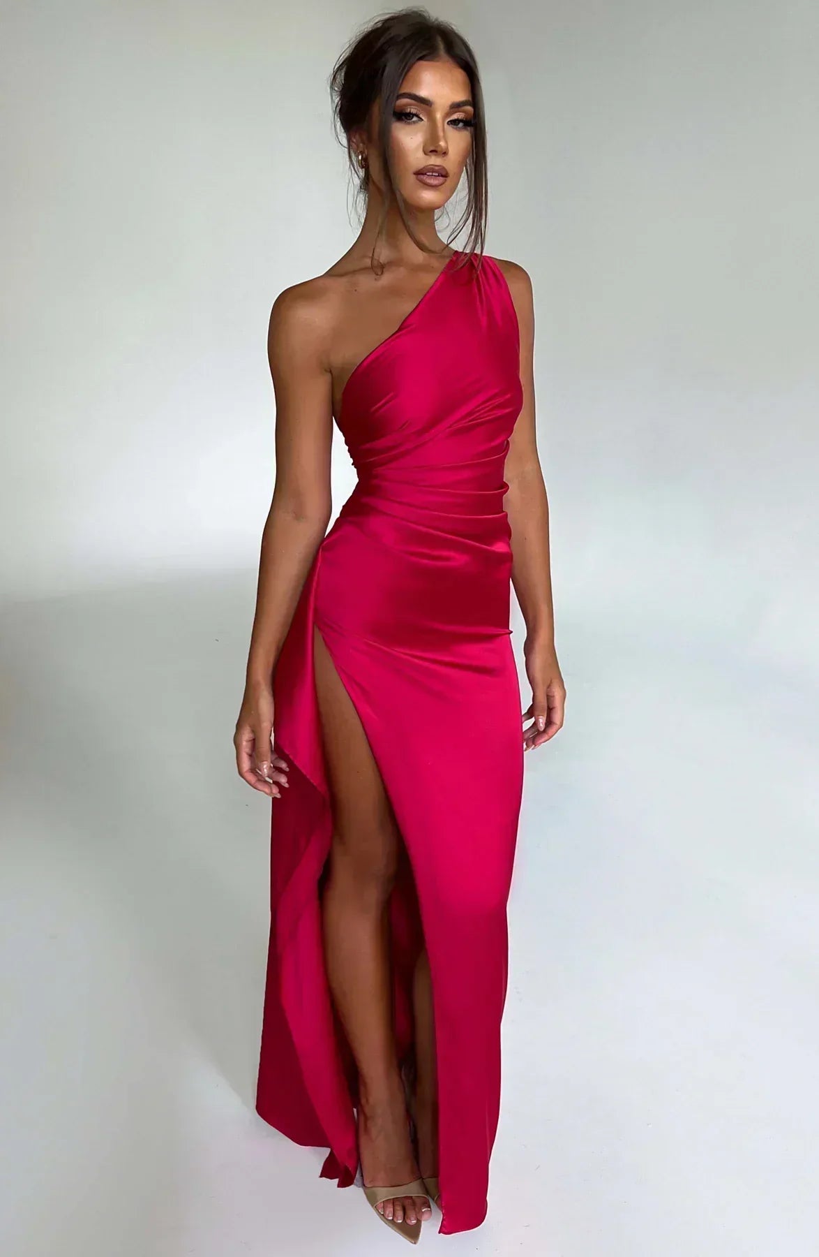 Dames Maxi Avondjurk Satijn One-Shoulder Hoge Split