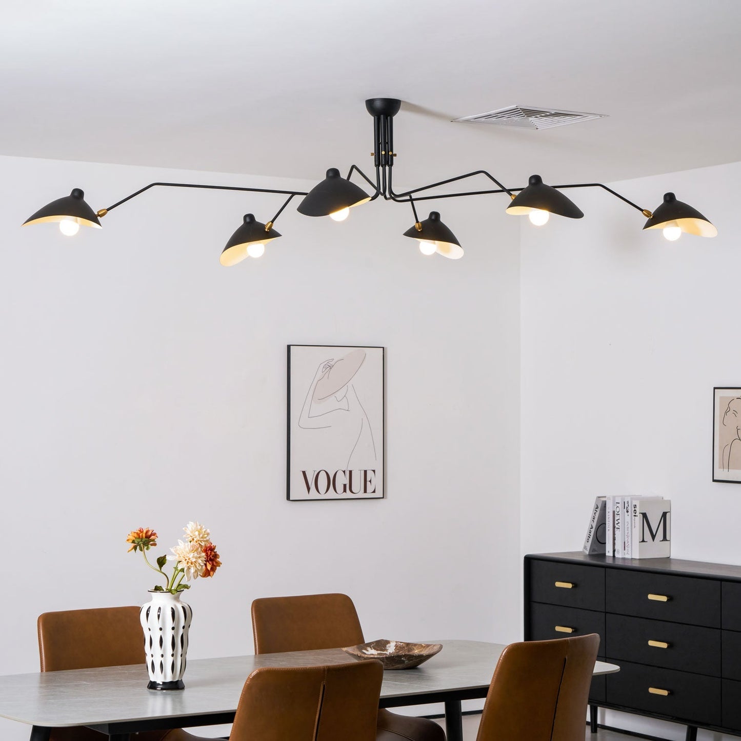 Plafondlamp Spider 3 Armen Mid-Century Modern Messing Verstelbaar Zwart Wit Grote Ruimte Restaurant Loft Stalen Armatuur Geïnspireerd Design