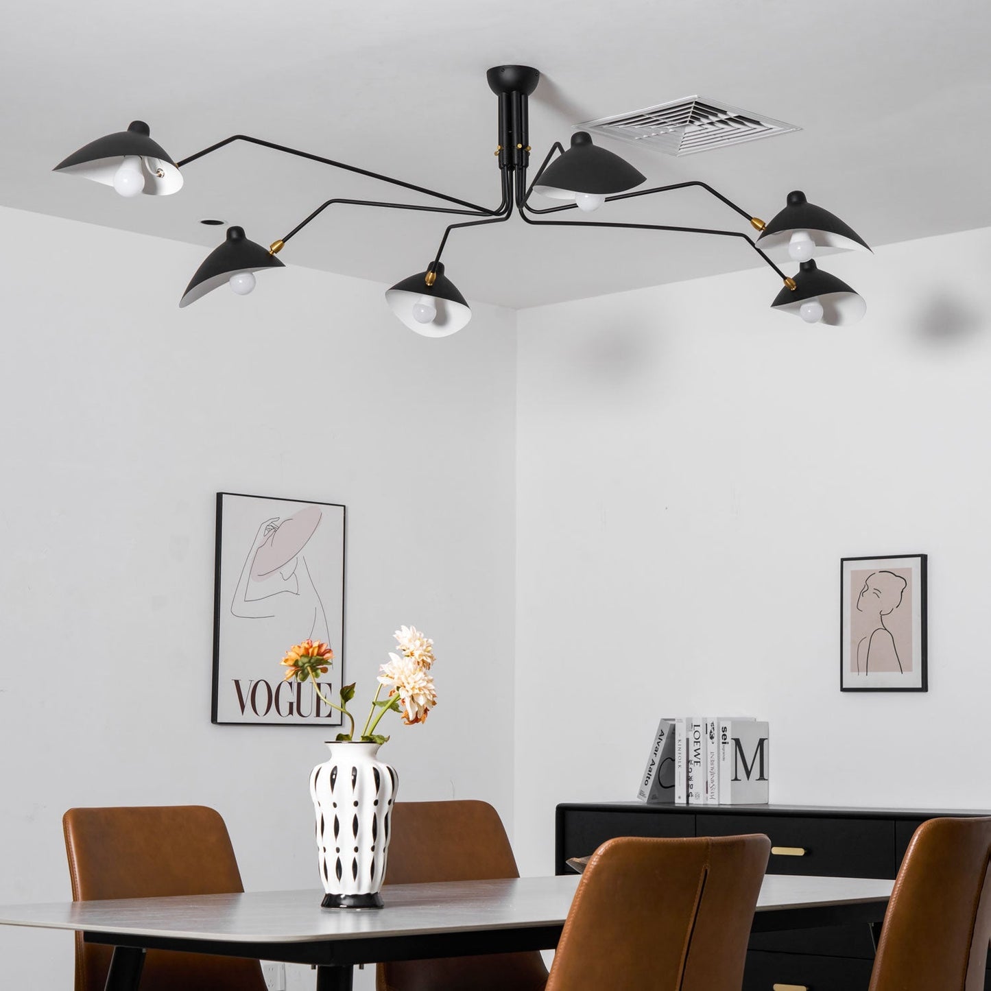 Plafondlamp Spider 3 Armen Mid-Century Modern Messing Verstelbaar Zwart Wit Grote Ruimte Restaurant Loft Stalen Armatuur Geïnspireerd Design