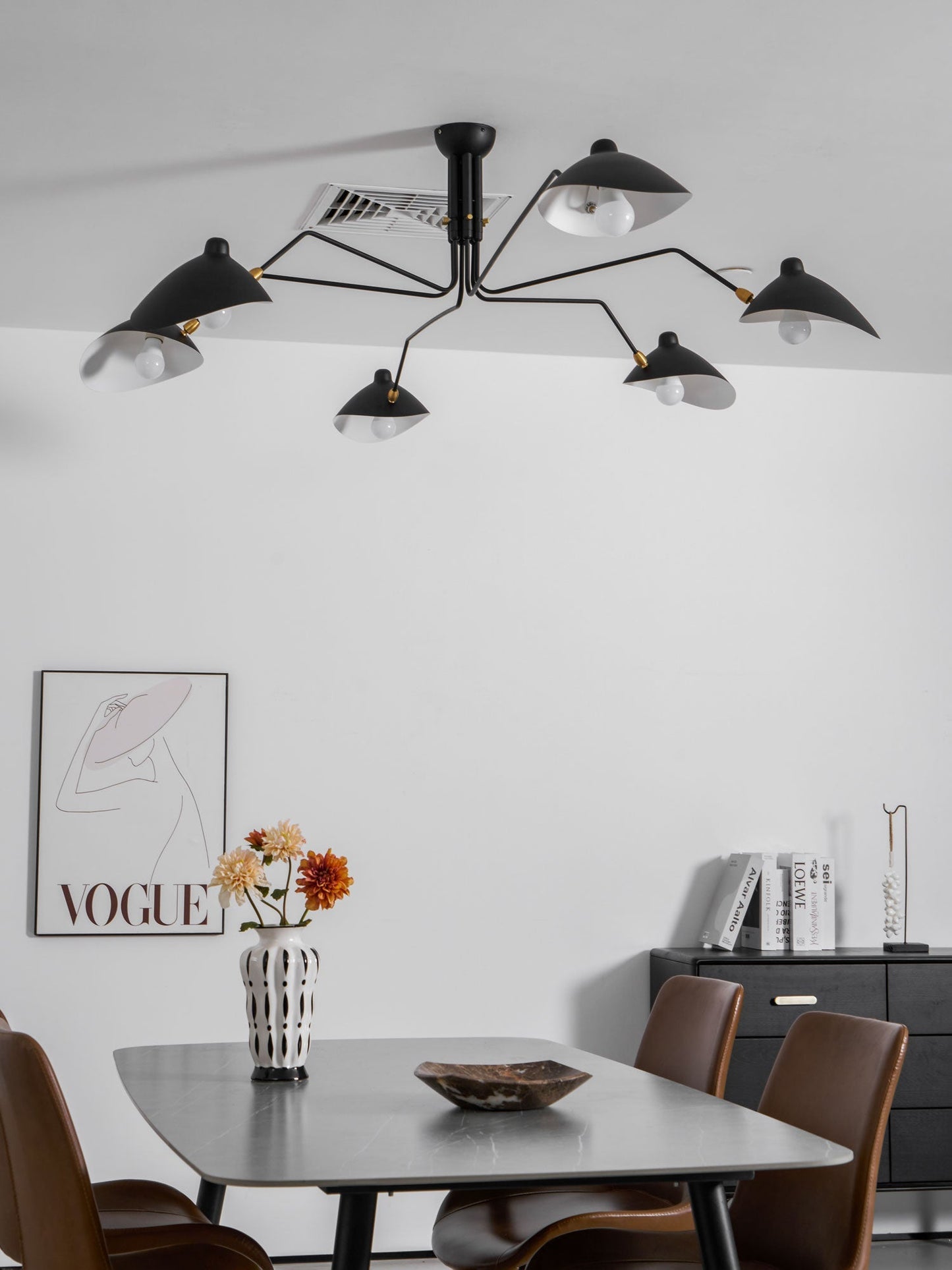 Plafondlamp Spider 3 Armen Mid-Century Modern Messing Verstelbaar Zwart Wit Grote Ruimte Restaurant Loft Stalen Armatuur Geïnspireerd Design