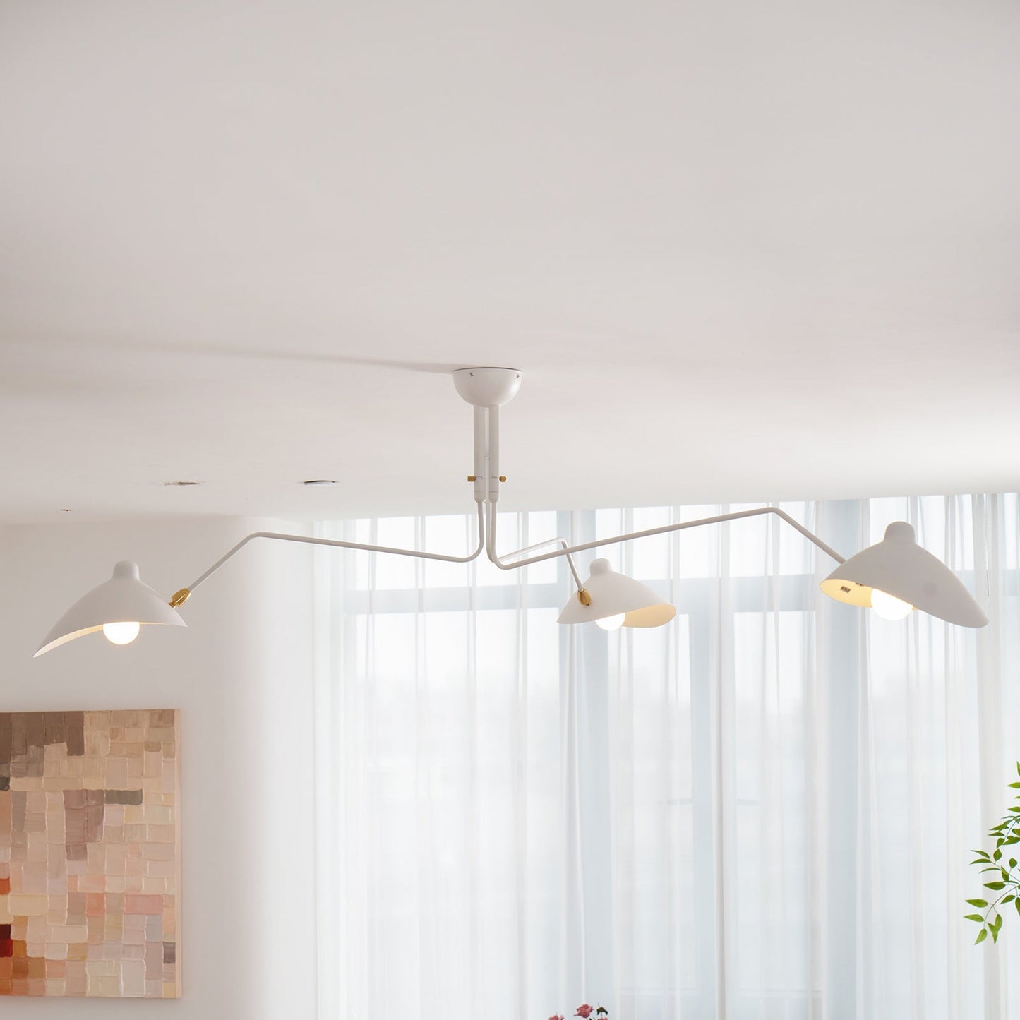 Verstelbare Spinlamp Multi-Arm Plafondlamp Industriële Design Messing Details Zwart Wit Scandinavisch Modern
