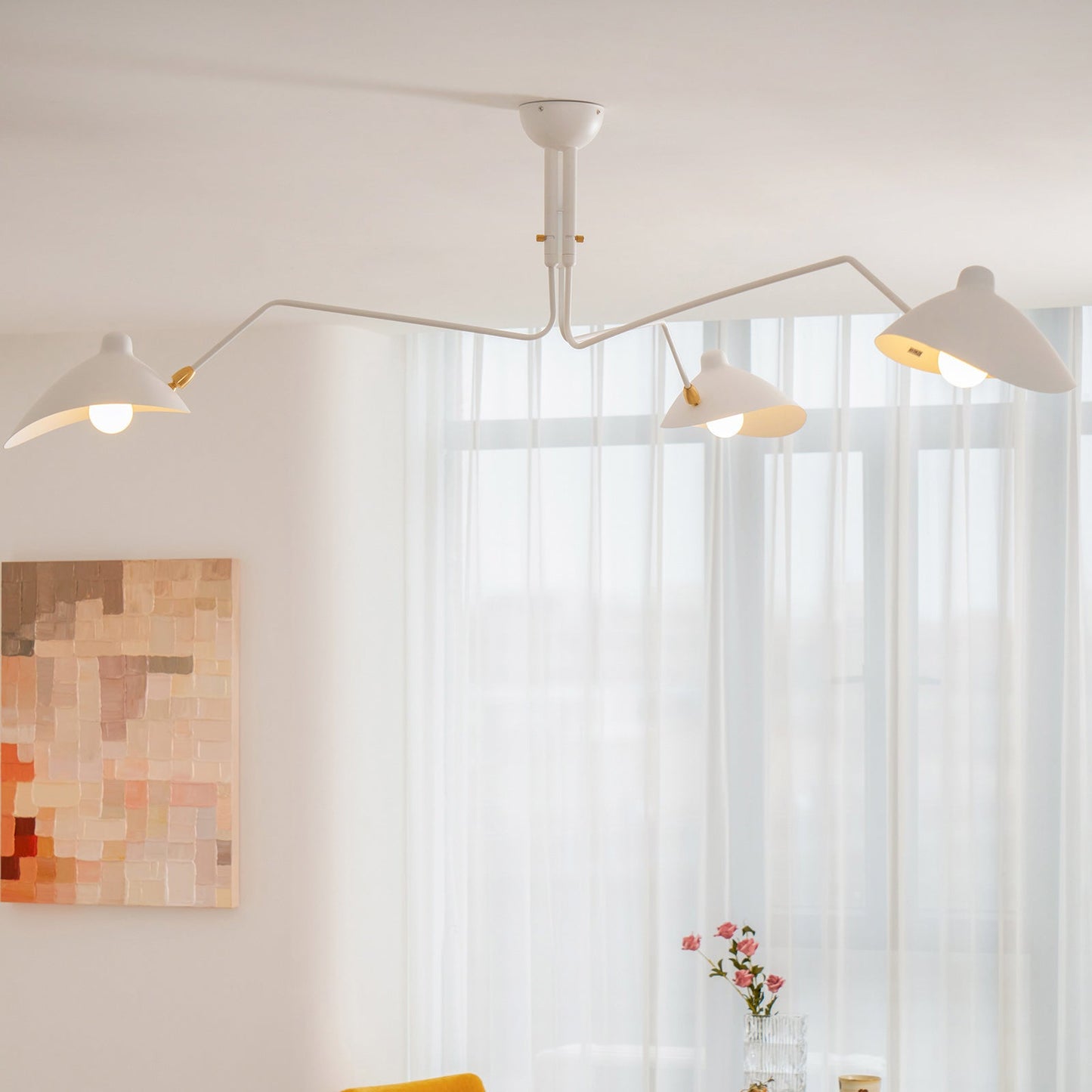 Verstelbare Spinlamp Multi-Arm Plafondlamp Industriële Design Messing Details Zwart Wit Scandinavisch Modern