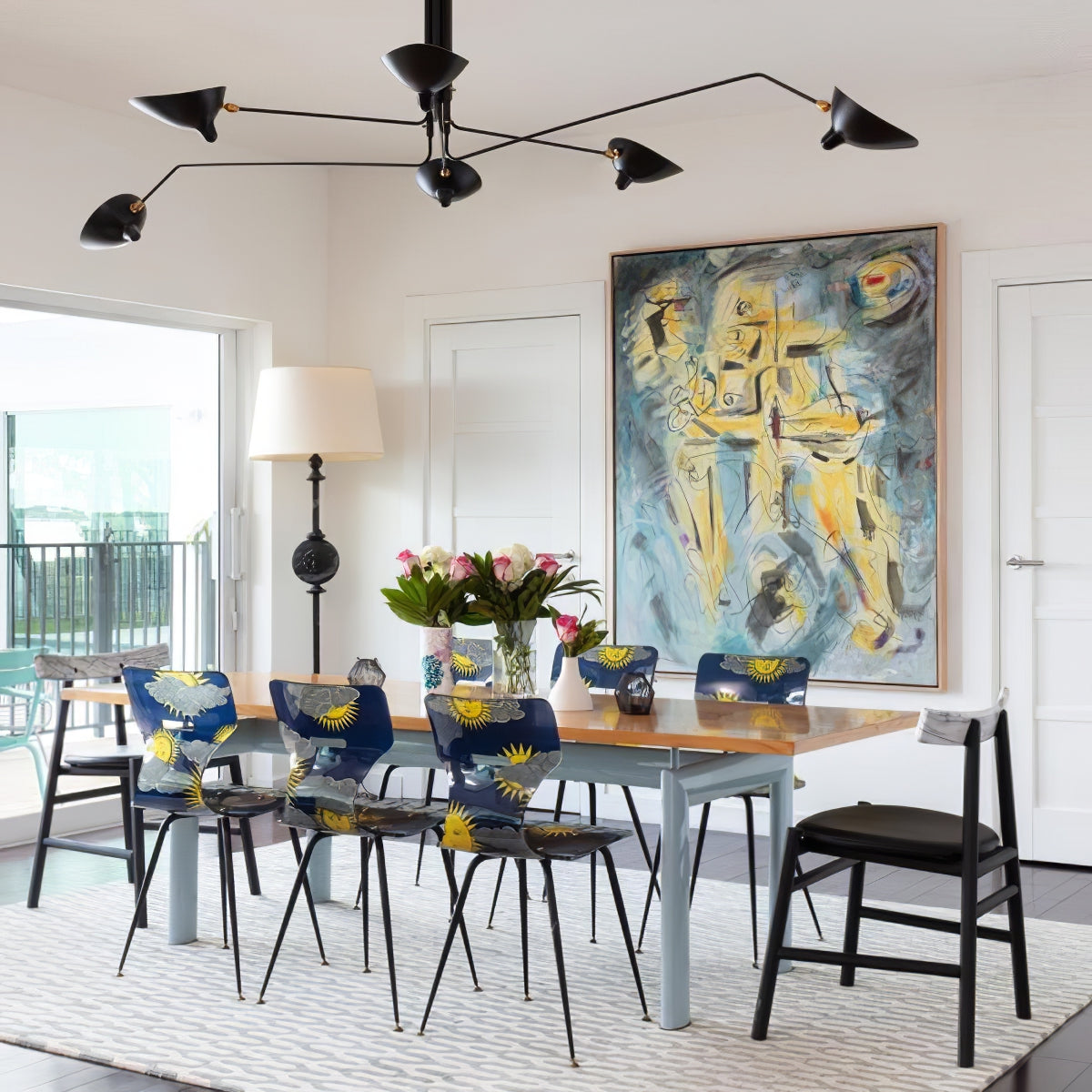 Verstelbare Spinlamp Multi-Arm Plafondlamp Industriële Design Messing Details Zwart Wit Scandinavisch Modern
