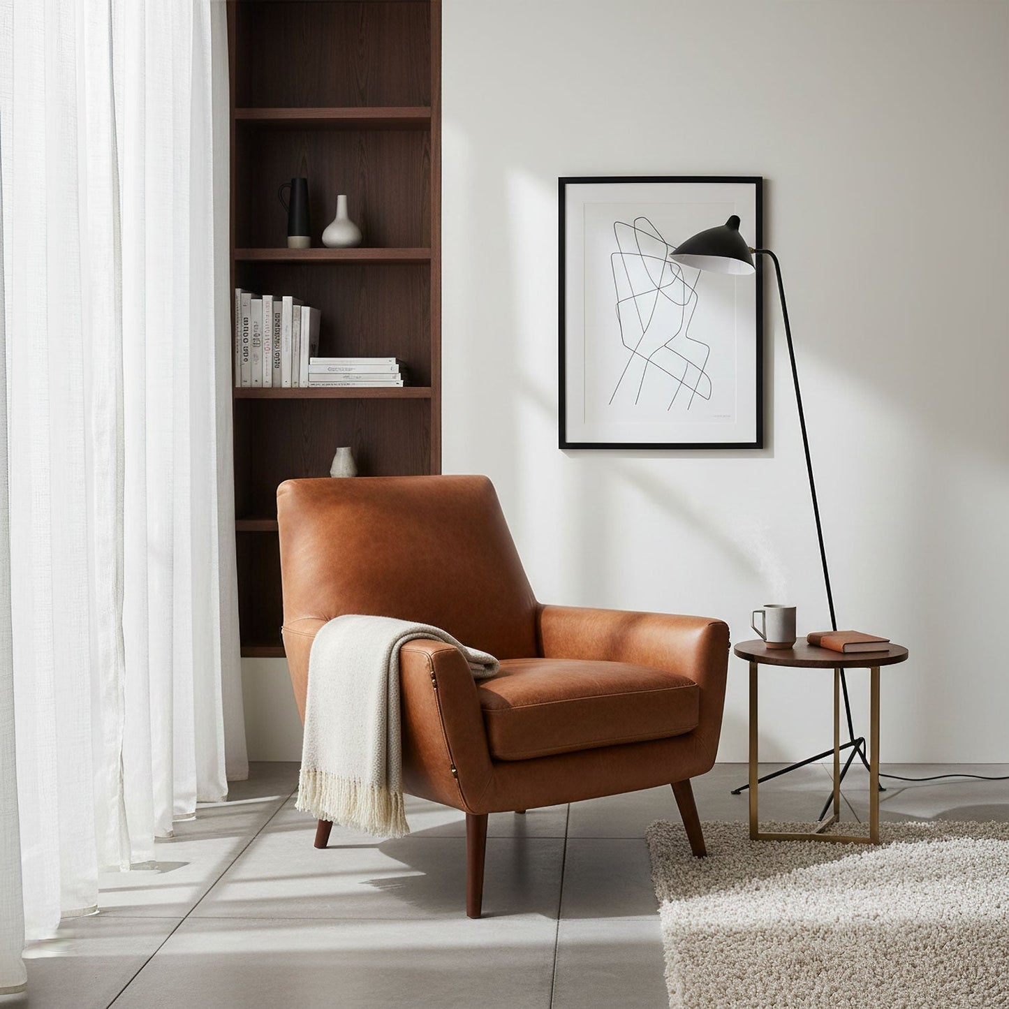 Industriële Vloerlamp Zwart Mat met Messing Accenten — Verstelbare Spot op Tripod Basis — E26/E27 fitting tot 40W — Scandinavisch Design voor Woonkamer & Leeshoek
