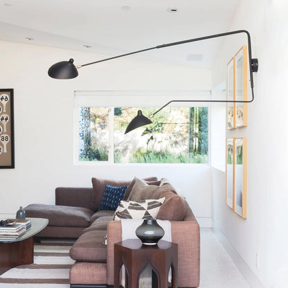 Wandlamp met verstelbare armen — industriële wandverlichting in aluminium en messing — vintage design — moderne wandlamp voor woonkamer slaapkamer