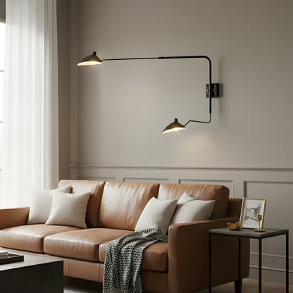 Wandlamp met verstelbare armen — industriële wandverlichting in aluminium en messing — vintage design — moderne wandlamp voor woonkamer slaapkamer