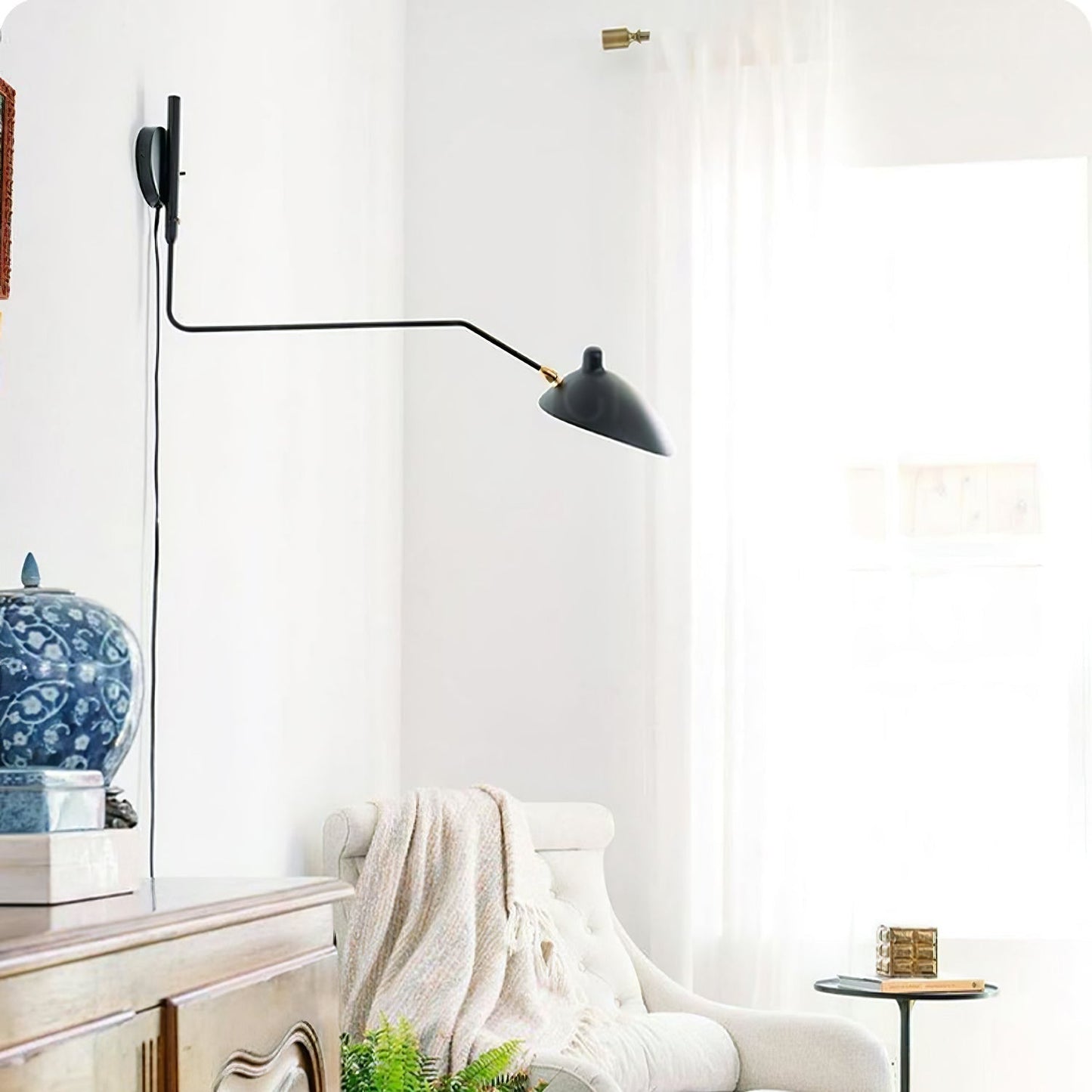 Wandlamp met Verstelbare Gelenkarm Zwart Modern Design voor Woonkamer Werkkamer Flur