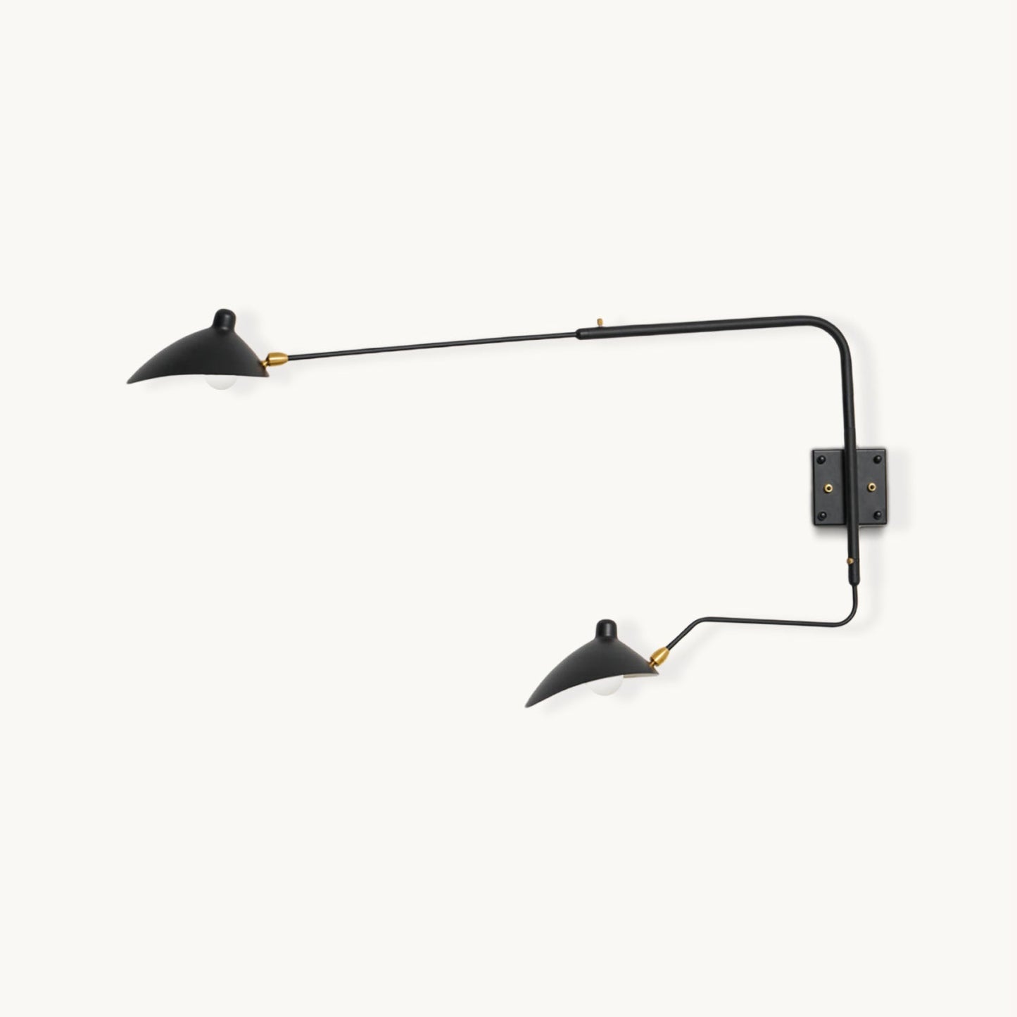 Wandlamp met verstelbare armen — industriële wandverlichting in aluminium en messing — vintage design — moderne wandlamp voor woonkamer slaapkamer