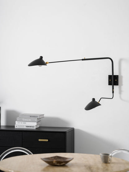 Wandlamp met verstelbare armen — industriële wandverlichting in aluminium en messing — vintage design — moderne wandlamp voor woonkamer slaapkamer