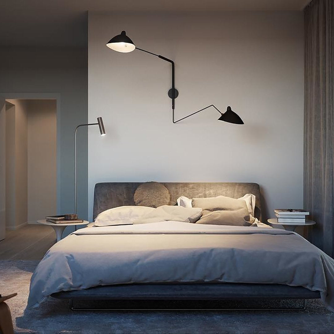 Wandlamp met verstelbare armen — industriële wandverlichting in aluminium en messing — vintage design — moderne wandlamp voor woonkamer slaapkamer