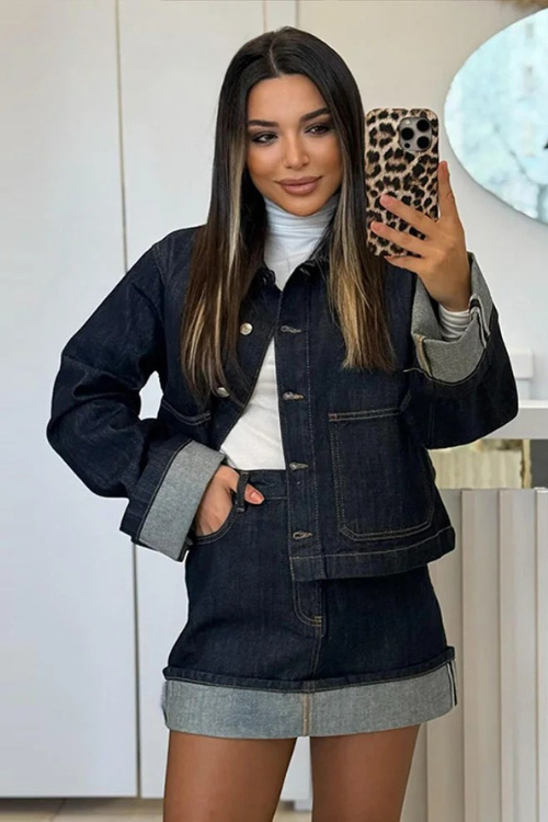 Dames Jeans Set - Cropjasje en High Waist Minirok - StudioMarella