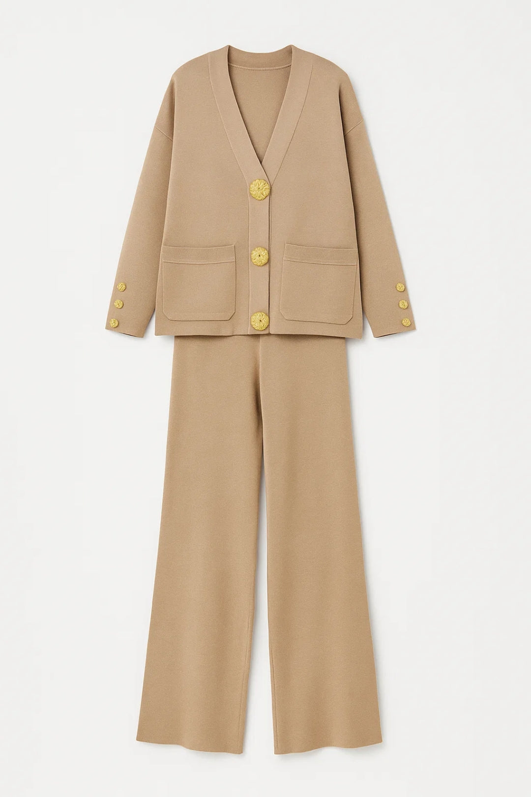 Herenset Gouden Knopen, Rechte Pantalon en V-Hals Overhemd
