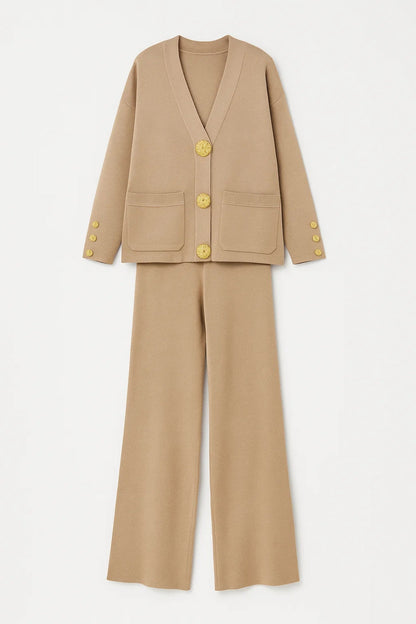 Herenset Gouden Knopen, Rechte Pantalon en V-Hals Overhemd