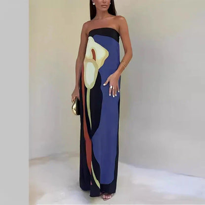 Strapless Maxi Jurk met Bloemenprint Luxe Stof