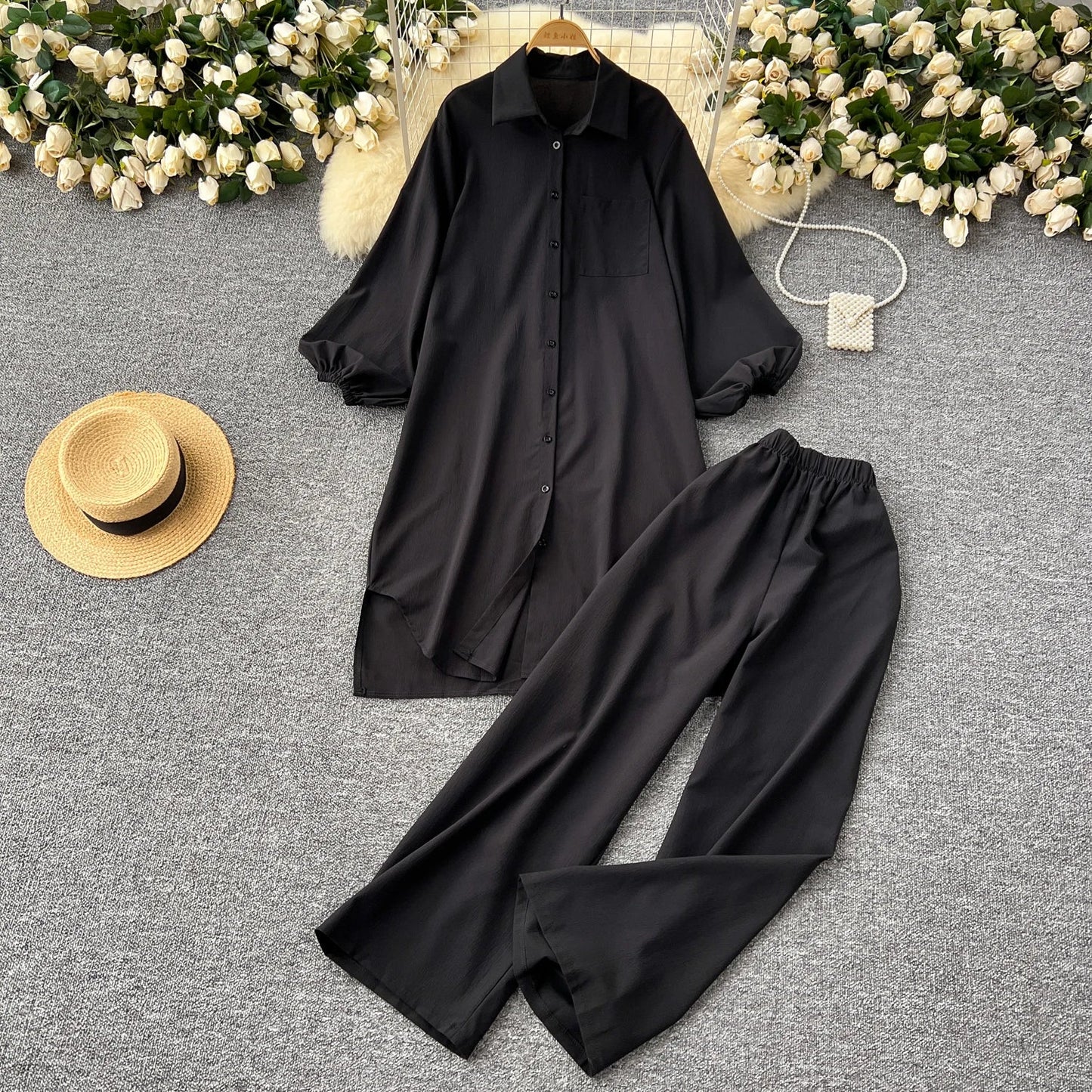 Vrouwelijke Zomerbroek Set Met Wijde Broek Comfortabel