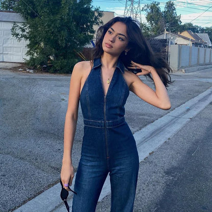 Jumpsuit voor Vrouwen Blauwe Denim Trendy Model