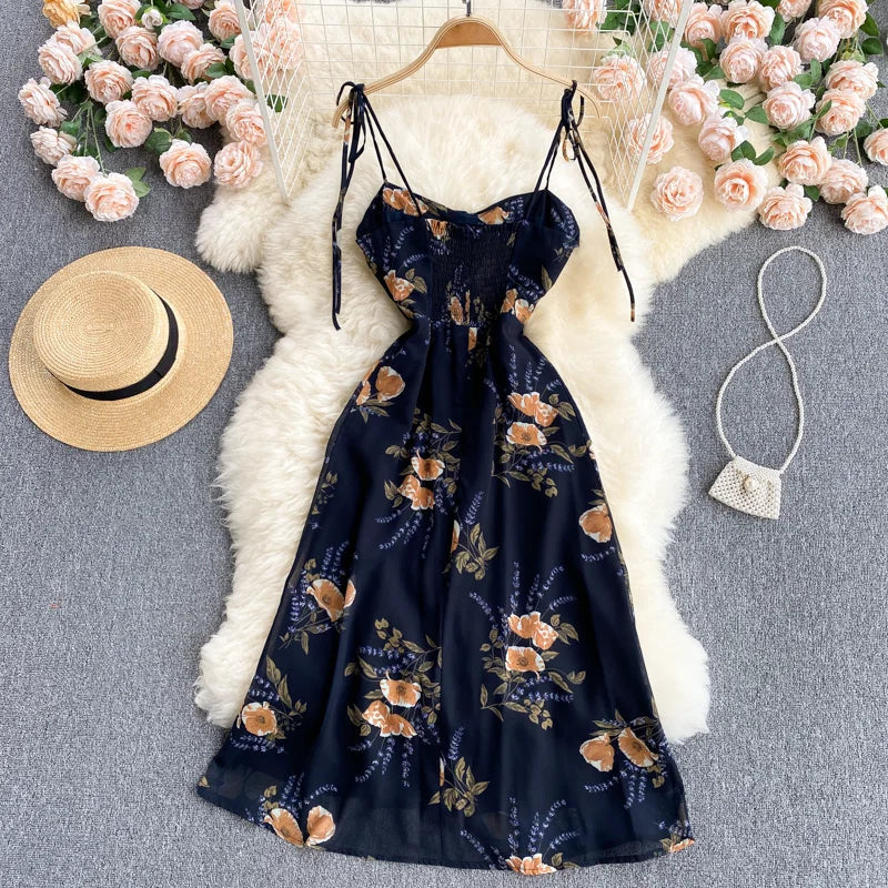 Zomerjurk Bloemenprint Chiffon Vrouwelijk Feestelijke Jurk