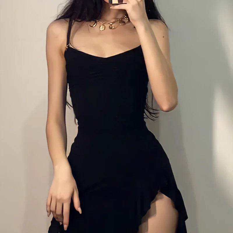 Zwarte Mini-Jurk Zomerjurk Kort en Elegант