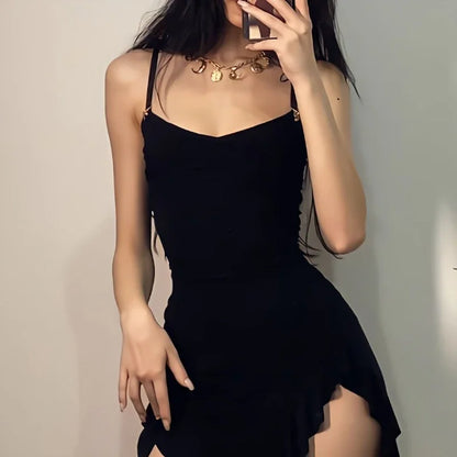 Zwarte Mini-Jurk Zomerjurk Kort en Elegант
