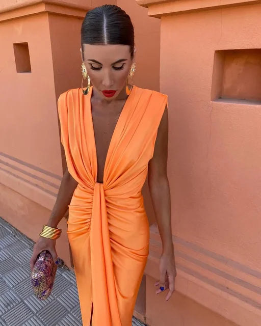 Dames Vloerlange Jurk Plissé Elegant - StudioMarella