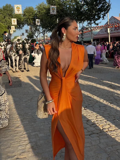 Dames Vloerlange Jurk Plissé Elegant