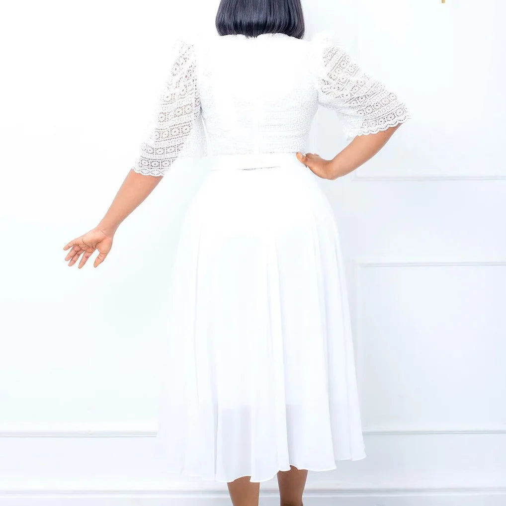 Zomerjurk Vrouw Chiffon Elegant Slank Holle Jurk Zomerse Stijl