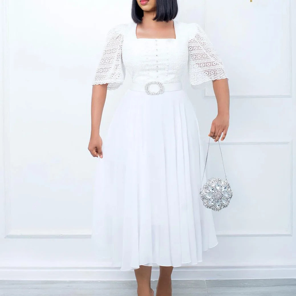 Zomerjurk Vrouw Chiffon Elegant Slank Holle Jurk Zomerse Stijl