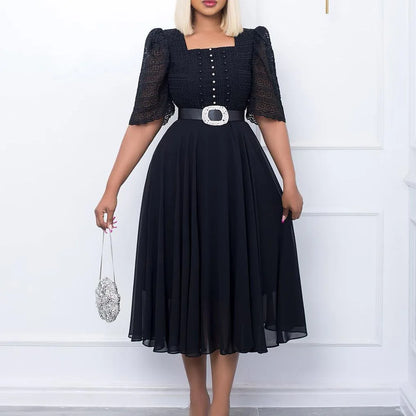 Zomerjurk Vrouw Chiffon Elegant Slank Holle Jurk Zomerse Stijl