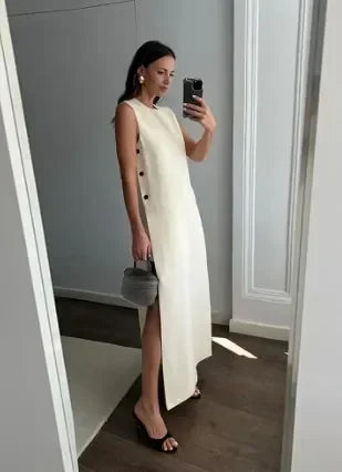 Ring-Verbonden Maxi Jurk Met Korte Mouwen Zomer Jurk