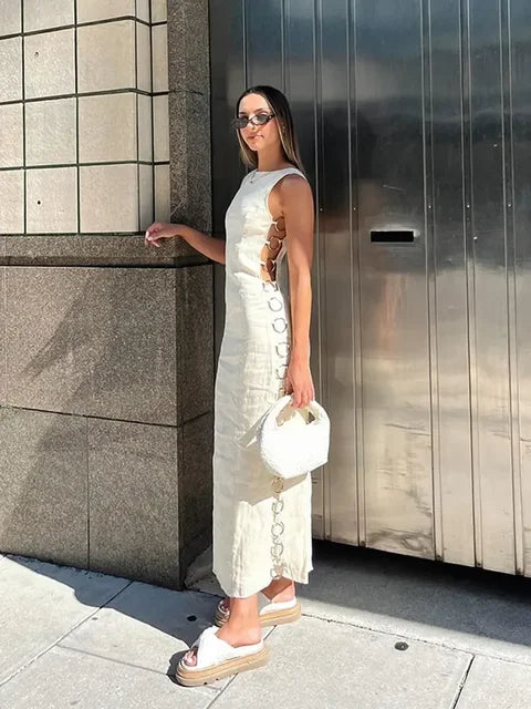 Ring-Verbonden Maxi Jurk Met Korte Mouwen Zomer Jurk - StudioMarella