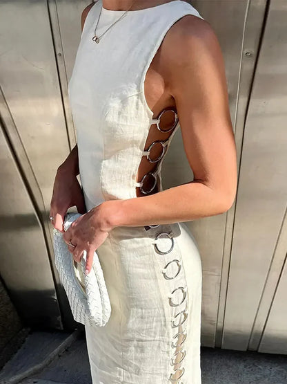 Ring-Verbonden Maxi Jurk Met Korte Mouwen Zomer Jurk