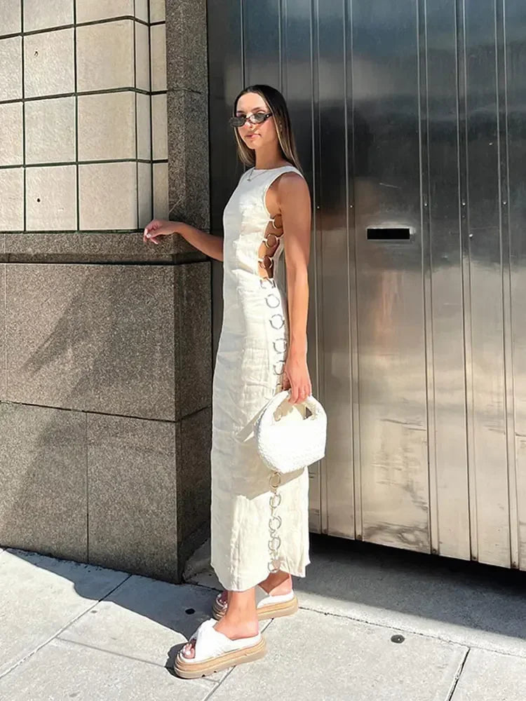 Ring-Verbonden Maxi Jurk Met Korte Mouwen Zomer Jurk